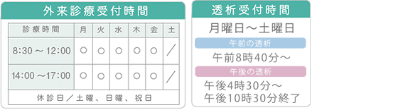 外来診療受付時間・透析受付時間